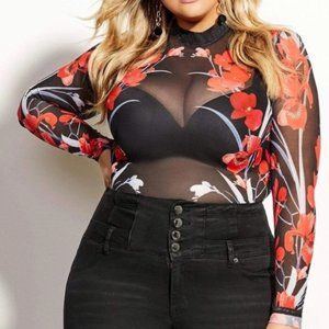 City Chic Iris Sheer Burnout Bodysuit - 22